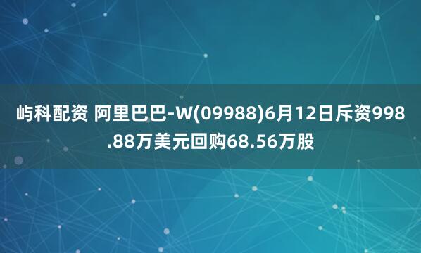 屿科配资 阿里巴巴-W(09988)6月12日斥资998.88万美元回购68.56万股